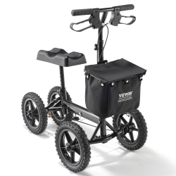 VEVOR 12" Folding Knee Scooter, Aluminum Steerable Knee Walker \w Handlebar & Knee Pad, All-Terrain Wheels, Dual Brakes, Leg Recovery Scooter For