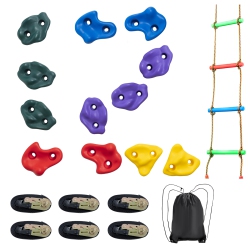 VEVOR 12 Ninja Tree Climbing Kit, 6 Ratchet Straps, And A Climbing Ladder, Climbing Rocks for Kids And Adults Climber, Various Colors And Shapes