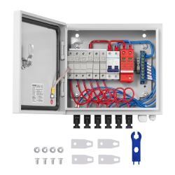 VEVOR 6 String Pv Combiner Box, Solar Combiner Box \w 10A Rated Current Fuse 63A Circuit Breaker Lightning Arrester And Solar Connector, for On /