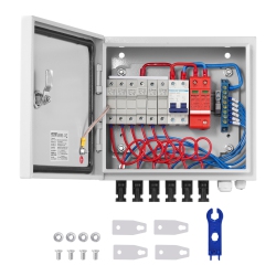 VEVOR 6 String Pv Combiner Box, Solar Combiner Box \w 15A Rated Current Fuse 125A Circuit Breaker Lightning Arrester And Solar Connector, for On /