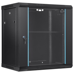 VEVOR 12U Wall-Mounted Server Network Cabinet, 15.5" Depth, Secure Rack Enclosure, Supports Up to 200 Lbs, Lockable Glass Door & Sides, Ideal for It