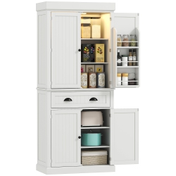 HOMCOM 71" Pantry Cabinet \w Led Motion Sensor Light, Freestanding Kitchen Pantry \w 6 Spice Racks, Drawer And Adjustable Shelves, Tall Buffet