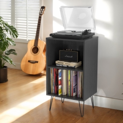 CORLIVING Vintora Engineered Wood Record Player Turntable Media Stand With Open Shelves
