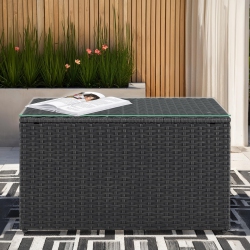 CORLIVING Solterra Resin Rattan Wicker Rectangular Patio Coffee Table With Glass Top In Grey