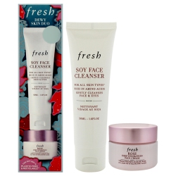 FRESH Dewy Skin Duo Skincare Set By for Women - 2 PC 1.6OZ Soy Face Cleanser, 0.5OZ Rose Deep Hydration Face Cream