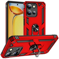 CSMART [Cs] Hybrid Magnetic Hard Kickstand Case Cover With Ring Holder for Motorola Moto G Power 5G 2025 In Red