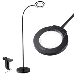 VEVOR 3-In-1 Magnifying Floor Lamp, 5X Standing Magnifying Glass \w Light, Height Adjustable Floor Magnifier \w Light, Flexible Gooseneck, Led 5