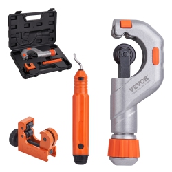 VEVOR 3PCs Tubing Cutter Set, 3/16"-2" O.d. Heavy Duty Pipe Cutter | 1/8"-7/8" O.d. Mini Pipe Cutter | Deburring Tool, Professional Pipe Cutter Kit
