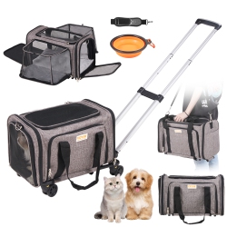 VEVOR 25 Lbs Cat Carrier \w Wheels, Airline Approved Rolling Pet Carrier \w Telescopic Handle And Shoulder Strap, Dog Carrier \w Wheels for Pets, \w