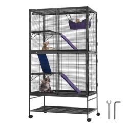 VEVOR 64.6" Rolling Metal Ferret Cage, Large 4-Tier Critter Nation Cage, Small Animal Cage \w Ramps & Tray, Easy to Set Up for Pet Rats, Hamster