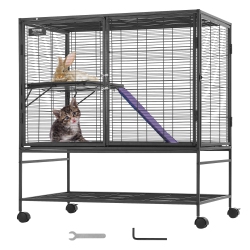 VEVOR 39" Rolling Metal Ferret Cage, Large 2-Tier Critter Nation Cage, Small Animal Cage \w Ramps & Tray, Easy to Set Up for Pet Rats, Hamster