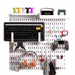 KEEPO Wall Gaming Set Up Organizer With 4PCs Pegboards - In White