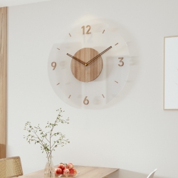 GREEN SCENIC 35Cm Simple Modern Wall Clock, Frosted Acrylic And Wooden Design, Silent And Tickless Battery-Powered Wall Clock, Round Simple