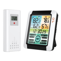 GREEN SCENIC Indoor And Outdoor Wireless Thermometer And Hygrometer, Large Color Screen Weather Clock, Ipx4 Waterproof Sensor, Alarm And Max/min