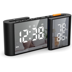 GREEN SCENIC S-Shaped Dual Screen Led Display - Fm Radio, Dual Alarm Clock, Auto Dimming Display And USB Charging, Ideal for Bedroom/office