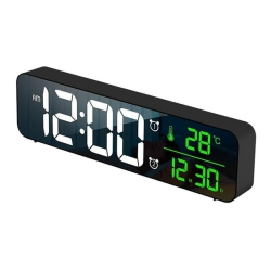 GREEN SCENIC Smart Digital Alarm Clock - Auto-Dimming Mirror Display, 40 Music Options, Dual Alarms, Temperature And Date Multi-Function Plug-In Clock