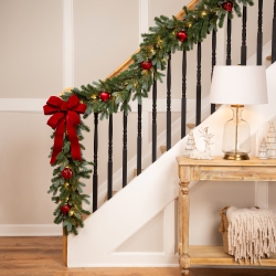 NORTHLIGHT Pre-Lit Spruce Artificial Christmas Garland - 9' X 14" - Clear In Blue