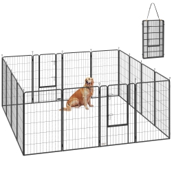 PAWHUT 16 Panels Dog Playpen, 27" W X 47" H Portable Heavy Duty Pet Fence \w Door & Strap for Indoor Outdoor Backyard Garden, Foldable Puppy Pet Pen