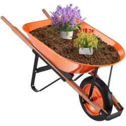 VEVOR 5 Cu. Ft. Load Wheelbarrow Cart, 330 Lbs Capacity, One Wheel Garden Dump Cart, Garden Wagon \w Metal Handle & 16" Wide Track Wheels, Easy