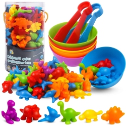 MYACUC Color Sorting And Counting Dinosaur Toys, Montessori Sensory Play Educational Game for Preschoolers Ages 3-5