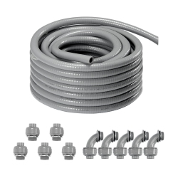 VEVOR 1/2-Inch Flexible Electrical Conduit, 100 Ft, Pvc Liquid-Tight Conduit Non-Metallic \w 5 Straight And 5 90-Degree Conduit Connector Fittings