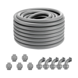 VEVOR 3/4-Inch Flexible Electrical Conduit, 100 Ft, Pvc Liquid-Tight Conduit Non-Metallic \w 5 Straight And 5 90-Degree Conduit Connector Fittings