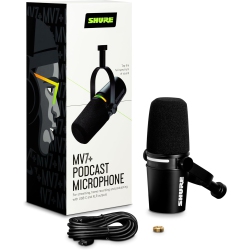 SHURE Mv7+ Podcast Dynamic Microphone USB-C & Xlr Outputs, Auto Level Mode, Digital Pop Filter, Reverb Effects, Podcasting, Streaming, Recording