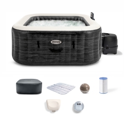INTEX Purespa Greystone Deluxe Spa Set, 170 Bubble Jet Hot Tub With Cover, 77"x28