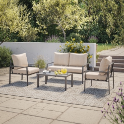 CORLIVING Eden Deluxe 4-Piece Aluminum Patio Conversation Set With Cushions
