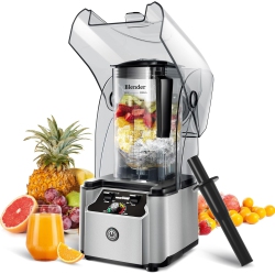 WANTJOIN Commercial Professional Blender With Shield Quiet Sound Enclosure – 2200W, 80OZ Pitcher, Self-Cleaning In Silver