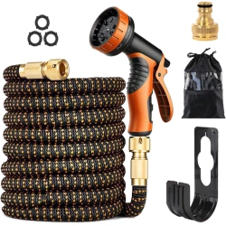 MAYCUC 50Ft Expandable Garden Hose, Flexible Expandable Garden Hose \w 10 Functions Spray Nozzle, \w 3/4" 1/2" Connectors, Durable Latex Water Pipe