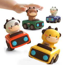 MYACUC 4-Pack Push Animal Racing Car Set, Push-Pull Inertia Car Toy for 1-Year-Old Boy Birthday Gift