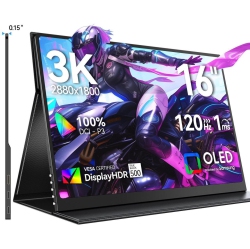 UPERFECT 16" Oled Portable Monitor - 3K 2880X1800, 120Hz, 0.1Ms, 500 Nits, 100% Dci-P3, 100000:1 Contrast, Ultra-Slim Design for Laptops, Mini PCs