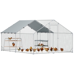 PAWHUT Chicken Run, Large Metal Chicken Coop \w Nesting Box, Waterproof & Uv-Resistant Cover, Roosting Bars, Poultry Cage for Outdoor, Backyard