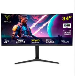 YEYIAN 34 Inch Ultrawide Curved 180Hz Gaming Computer Monitor 1Ms 1500R Va Screen PC, 21:9 Wqhd (3440X1440), 178°Viewing Angle, Srgb 129%, Dci-P3