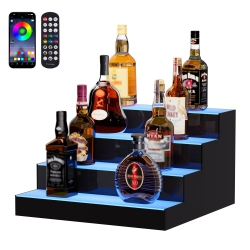 VEVOR 4 Tiers Led Lighted Liquor Bottle Display, 16 Inch Commercial Illuminated Home Bar Shelf, 4 Steps Whiskey Rack Stand, Acrylic Drink Shelves \w