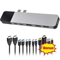 HYPERDRIVE USB C Hub, 6-In-2 Dual Type-C Adapter for Macbook Pro/air, With 6 Cables Bundle, 40GBps/100W Pd, 4K HDMI, Gigabit Ethernet
