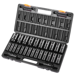VEVOR 1/2" Impact Socket Set, 26 Piece Impact Sockets, Deep Socket, 6-Point Sockets, 1/2 Inches Drive Socket Set Impact Metric 10MM - 36Mm, Cr-V