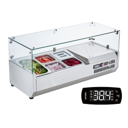 VEVOR 130 W Countertop Refrigerated Condiment Station, \w 1 1/3 Pan & 4 1/6 Pans, 304 Stainless Body And PC Lid, Sandwich Prep Table \w Glass Guard