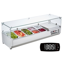 VEVOR 140 W Countertop Refrigerated Condiment Station, \w 3 1/3 Pans & 4 1/6 Pans, 304 Stainless Body And PC Lid, Sandwich Prep Table \w Glass