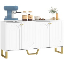 HOMCOM Sideboard Buffet Cabinet With 4 Doors, Modern Kitchen Storage Cabinet With Adjustable Shelves And Gold Legs, Tv Stand for 65 Inch Tv In White