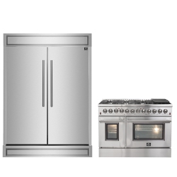 FORNO Premium 2-Piece Kitchen Bundle - Galiano 48" Stainless Steel Dual Fuel Range, Maderno 2-28 " Wide Units With Decorative Trim - Fbdl-017-03Caus