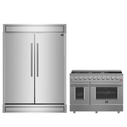 FORNO Premium 2-Piece Kitchen Bundle - Galiano 48" Stainless Steel Gas Range, Maderno 2-28 " Wide Units With Decorative Trim - Fbdl-018-03Caus