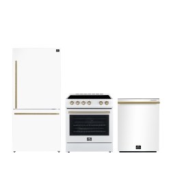 FORNO Premium 3-Piece Kitchen Bundle - Leonardo Espresso 30" Range, 31" Bottom Freezer Refrigerator, 24" Built-In Dishwasher - Fbdl-007-03Ca