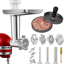MYACUC Metal Meat Grinder Attachment for Kitchenaid Stand Mixer, Sausage Stuffer Attachment, With Burger Press