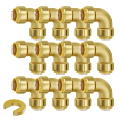 VEVOR 1/2" Pipe Fittings, 12PCs Brass Pipe Fittings, Elbow Push-Fit Pipe Connector Brass Air Fittings, Heavy Duty Plumbing Fittings Adapter For