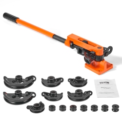 VEVOR Pipe Tube Bender, 3/8" to 1" Od Manual Pipe Tube Bender \w 7 Bending Dies, 180° Copper Aluminum Pipes Bending Tools for Hvac Air Conditioning