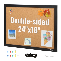 VEVOR 24 X 18 Inches Cork Board, Double-Sided Bulletin Board \w Mdf Sticker Frame, Vision Board Includes 10 Pushpins, for Display And Decoration In