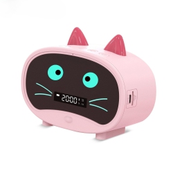 MYACUC Cartoon Cat Alarm Clock, Dual Alarms, Bluetooth Speakers, And Radio Functions In Pink
