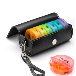 MYACUC Weekly Pill Organizer Daily Pill Box With Pu Leather Case Medicine Organizer 7 Day Pill Container-Colorful